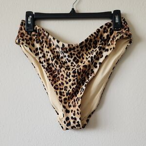 NWT - Andie Leopard Print High Cut Bikini Bottoms - L